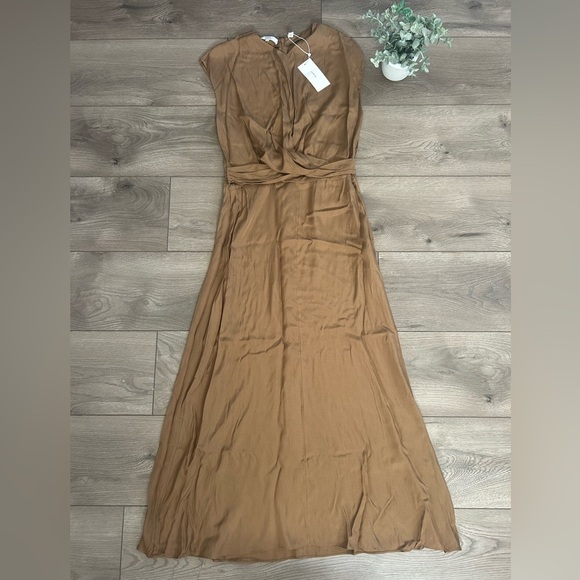 NWT Vince Bronze Twist Front Sleeveless Silk Blend Dress - Picture 2 of 8